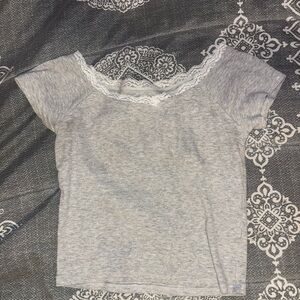 Gray Lace Trim Top